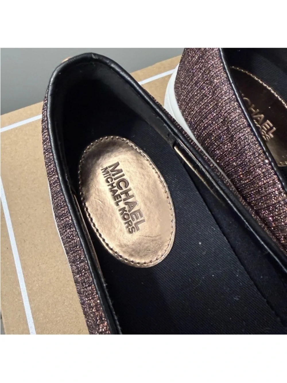 Michael Kors Metallic Burgandy Slip-On Loafers with White Sole